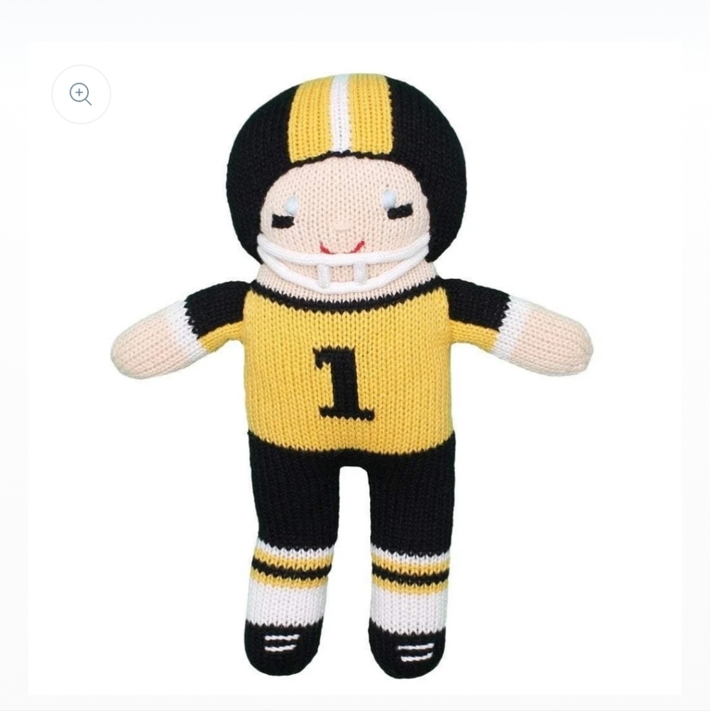 Zubels Hand Knit Black And Yellow Football Player Doll